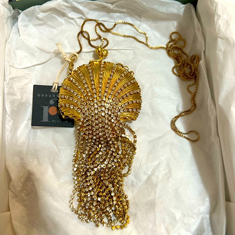 New ROSANTICA Baby Shell fringed crystal-embellished gold-tone shoulder bag - Picture 5 of 5